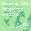 a notebook with a manga drawing and drawing tools resting in light green